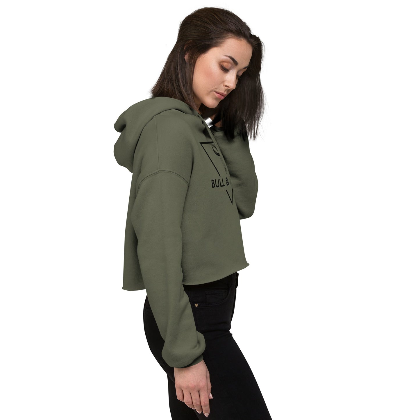 BULL & NODE Women's military green & black Crop Hoodie - Bull & Node