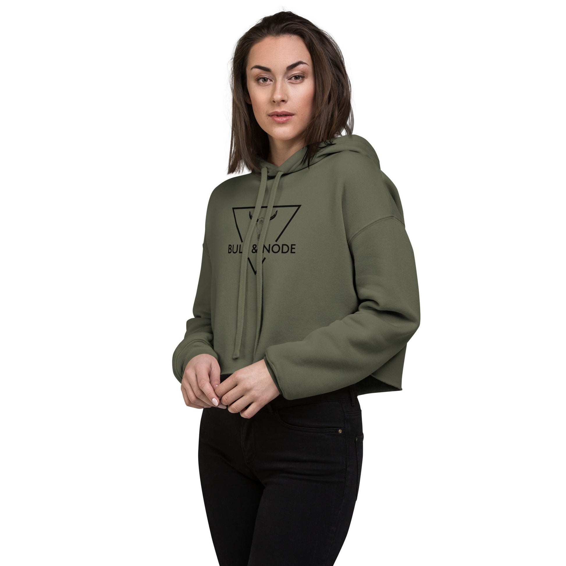 BULL & NODE Women's military green & black Crop Hoodie - Bull & Node
