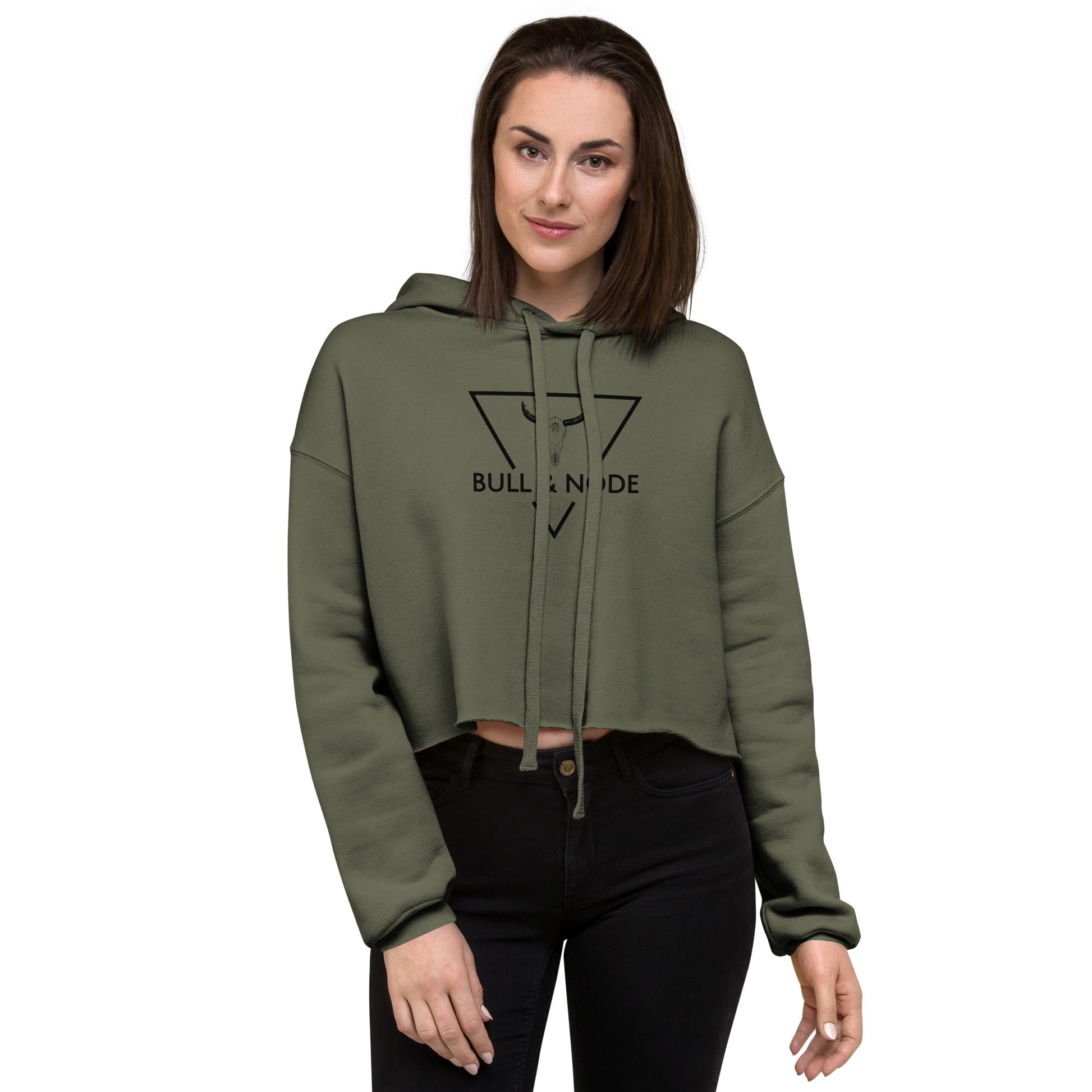 BULL & NODE Women's military green & black Crop Hoodie - Bull & Node