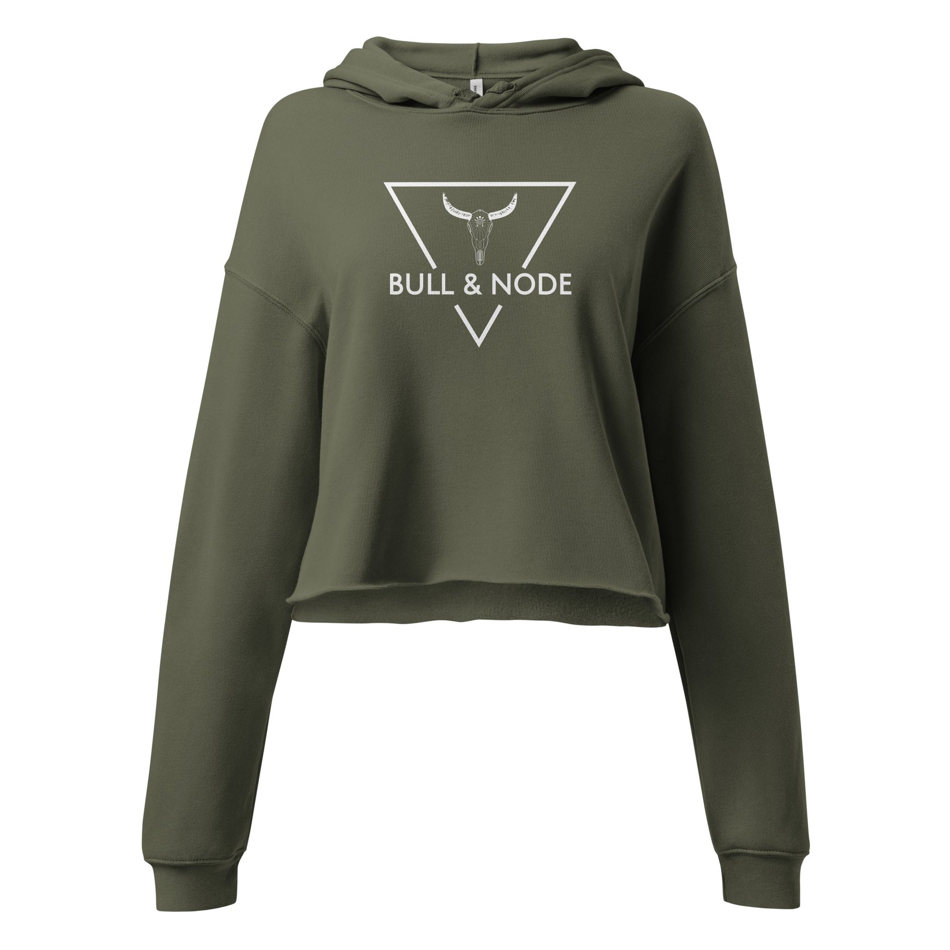 BULL & NODE Women's military green & white Crop Hoodie - Bull & Node