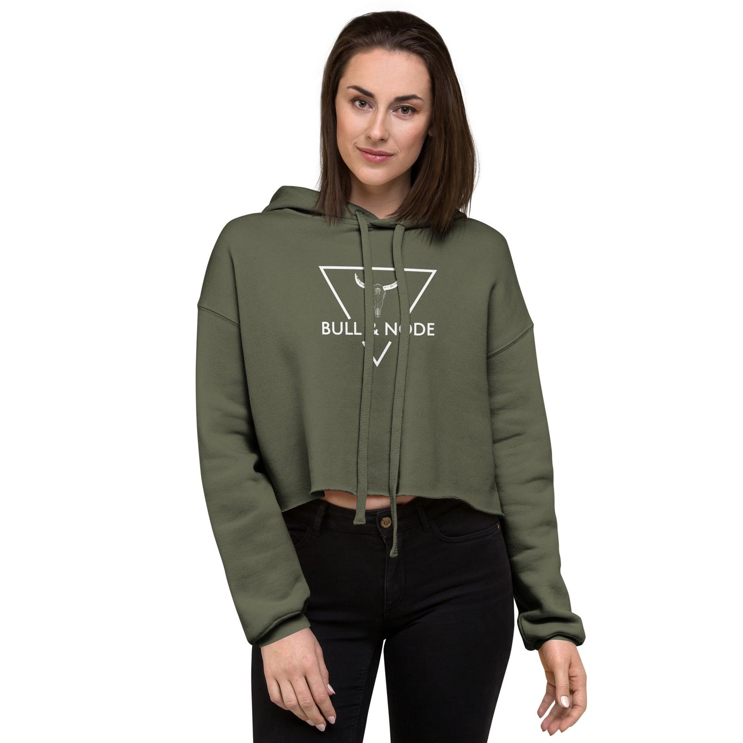 BULL & NODE Women's military green & white Crop Hoodie - Bull & Node