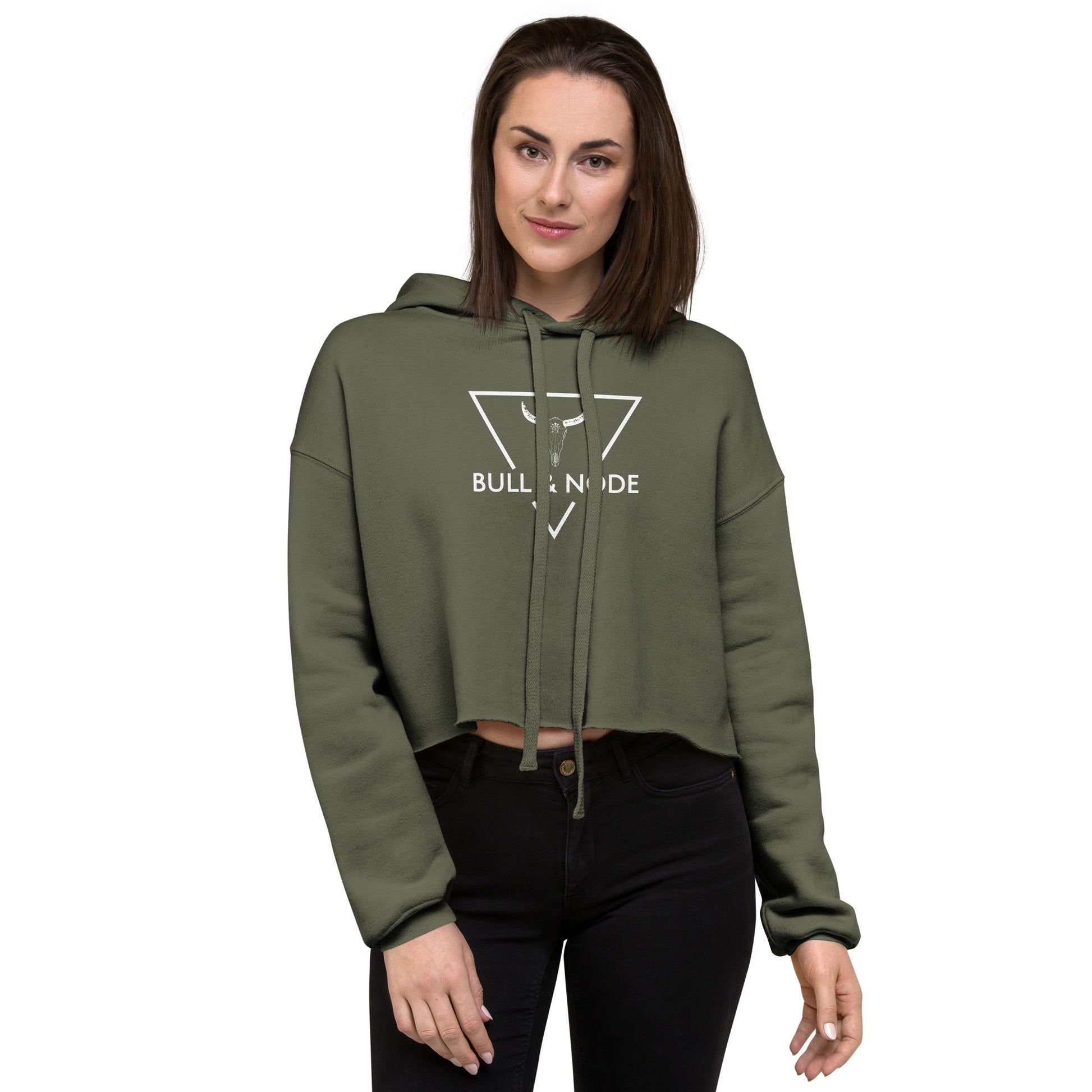 BULL & NODE Women's military green & white Crop Hoodie - Bull & Node