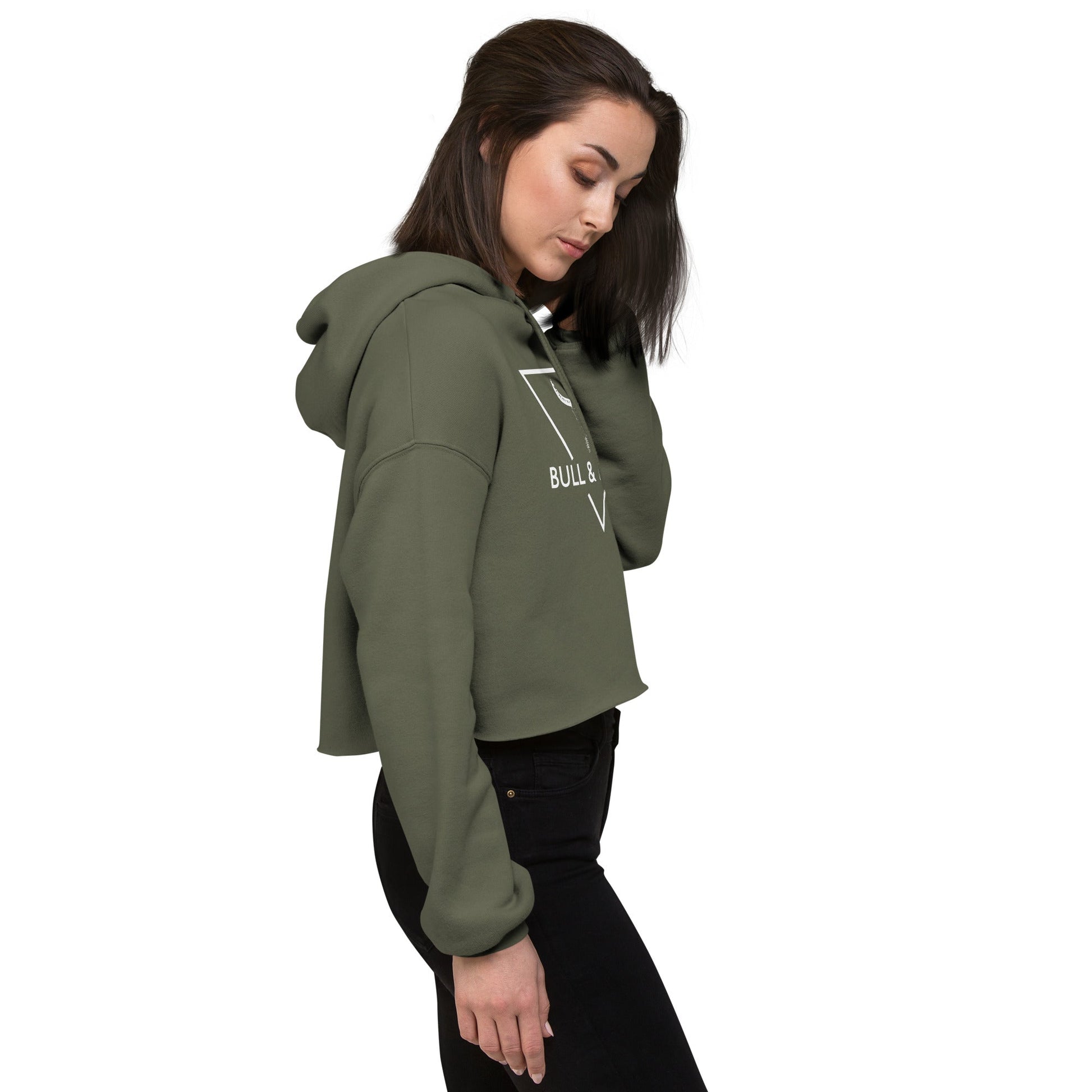 BULL & NODE Women's military green & white Crop Hoodie - Bull & Node