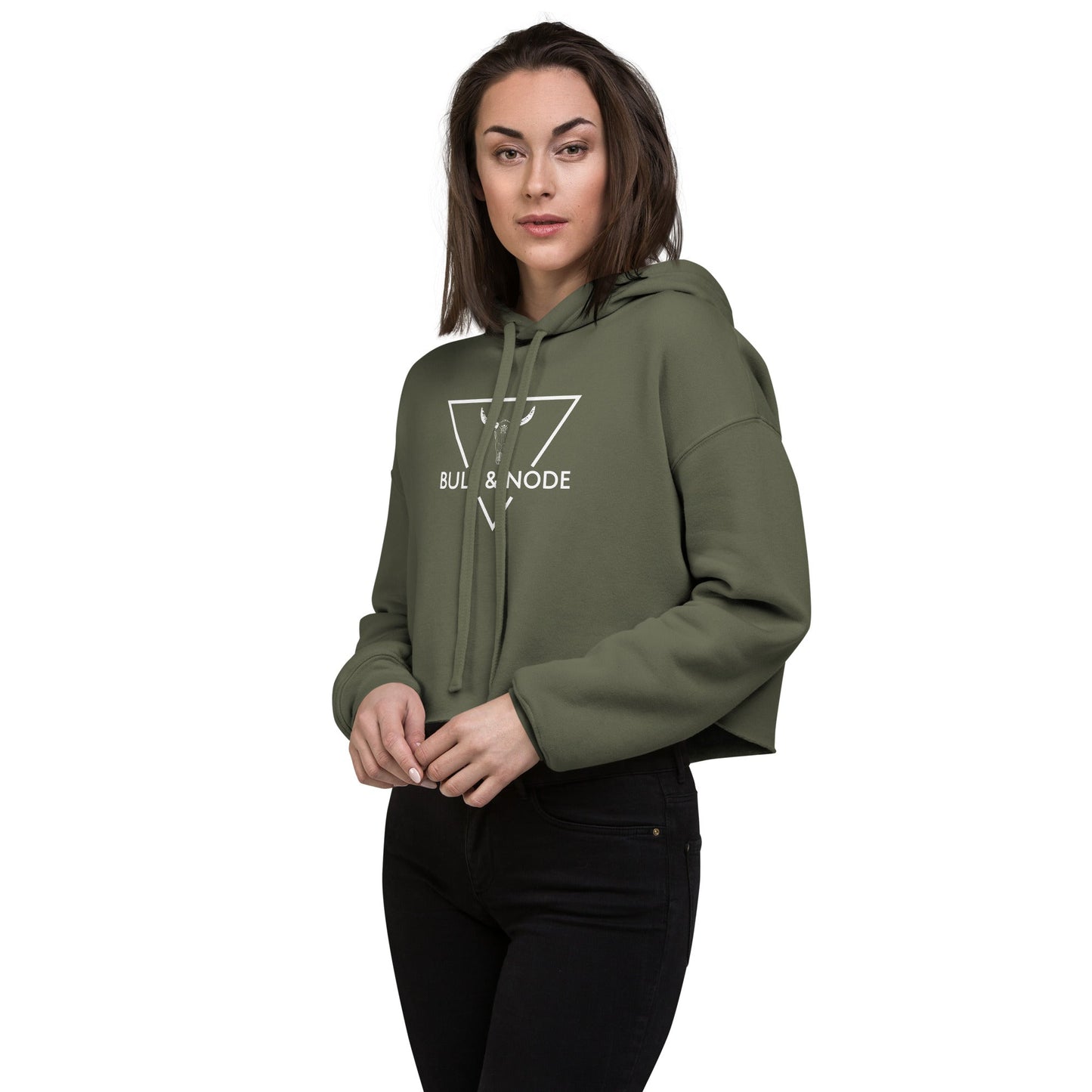 BULL & NODE Women's military green & white Crop Hoodie - Bull & Node
