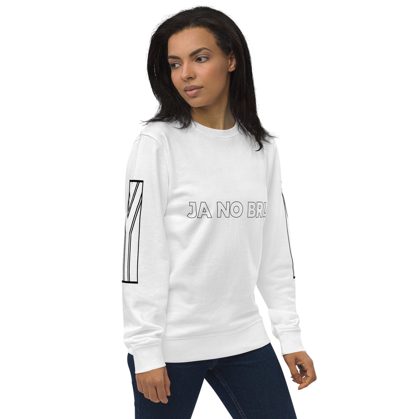 JA NO BRU Unisex white organic sweatshirt - Bull & Node