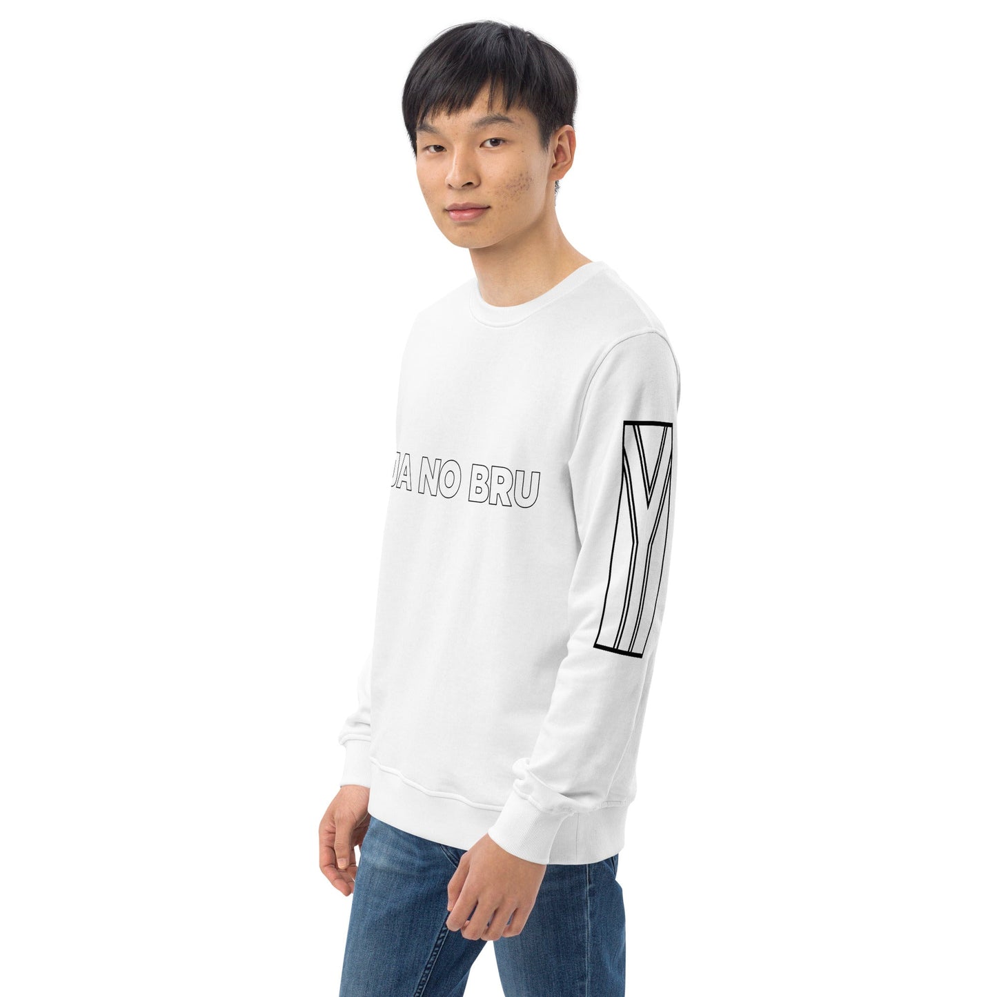 JA NO BRU Unisex white organic sweatshirt - Bull & Node