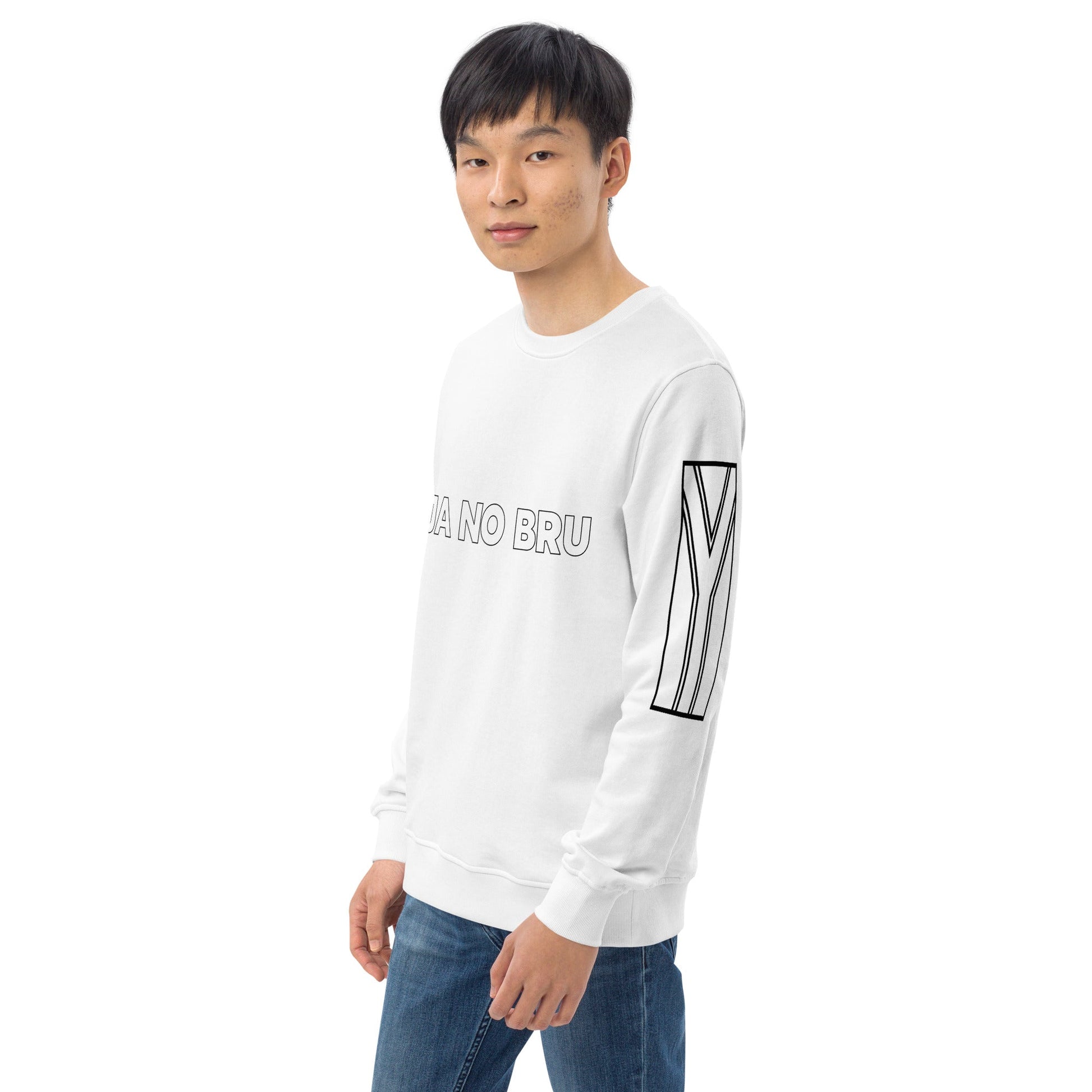 JA NO BRU Unisex white organic sweatshirt - Bull & Node