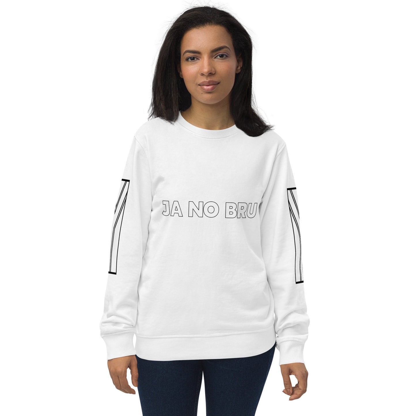 JA NO BRU Unisex white organic sweatshirt - Bull & Node