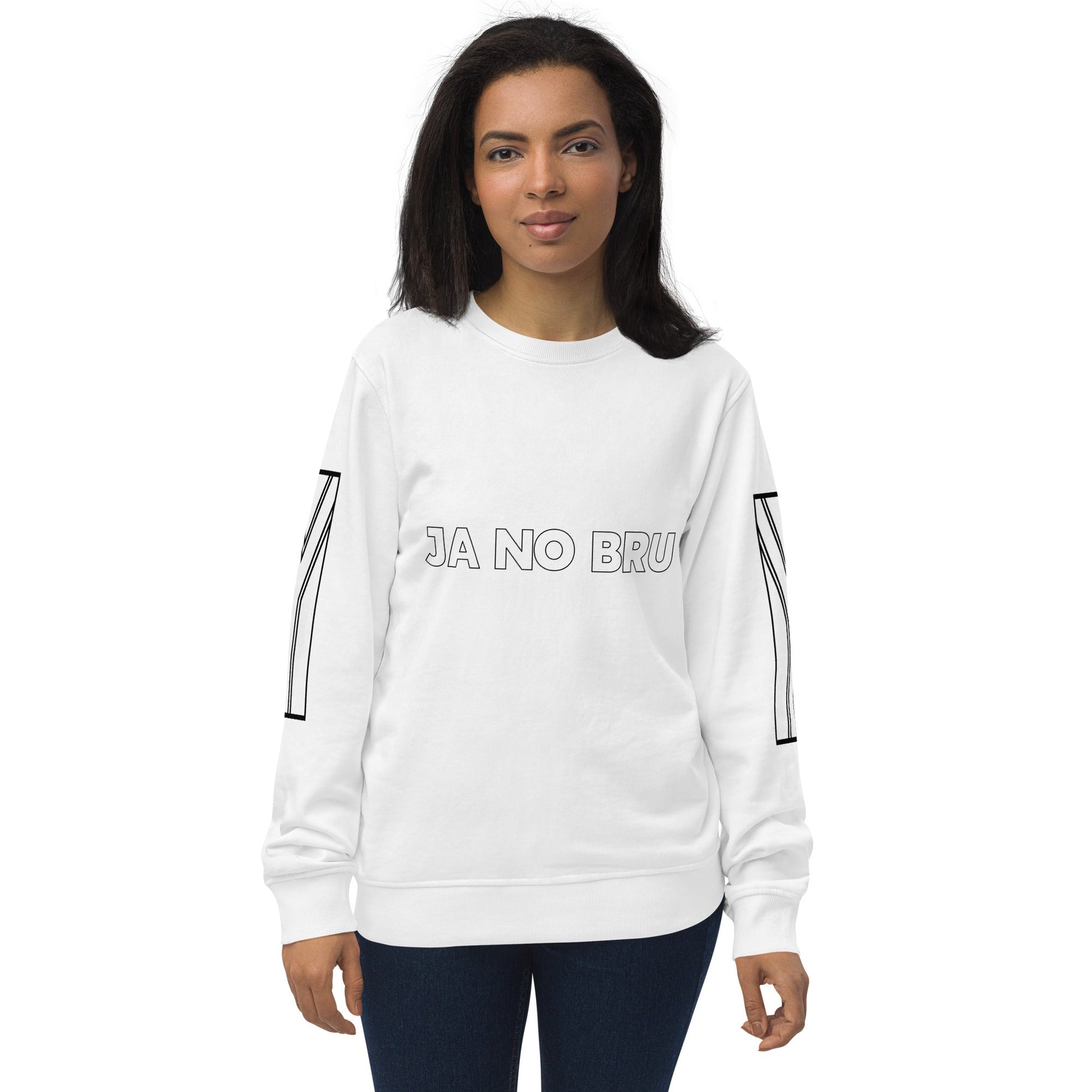 JA NO BRU Unisex white organic sweatshirt - Bull & Node