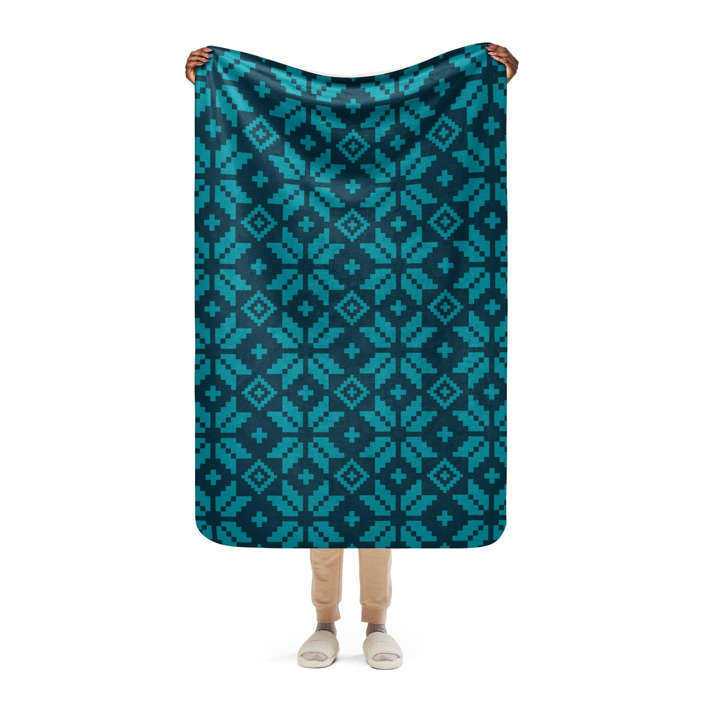 Knit print turquoise 37"x57" Sherpa blanket - Bull & Node