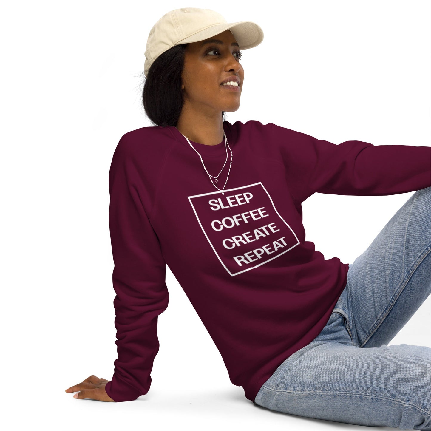 LIFE Unisex burgundy organic raglan sweatshirt - Bull & Node