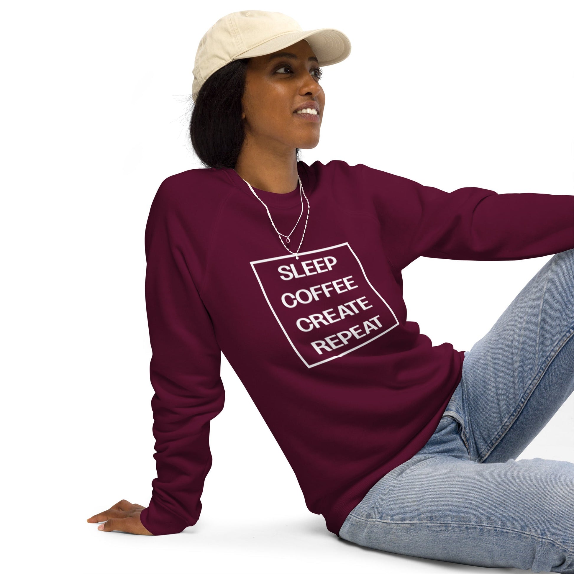 LIFE Unisex burgundy organic raglan sweatshirt - Bull & Node
