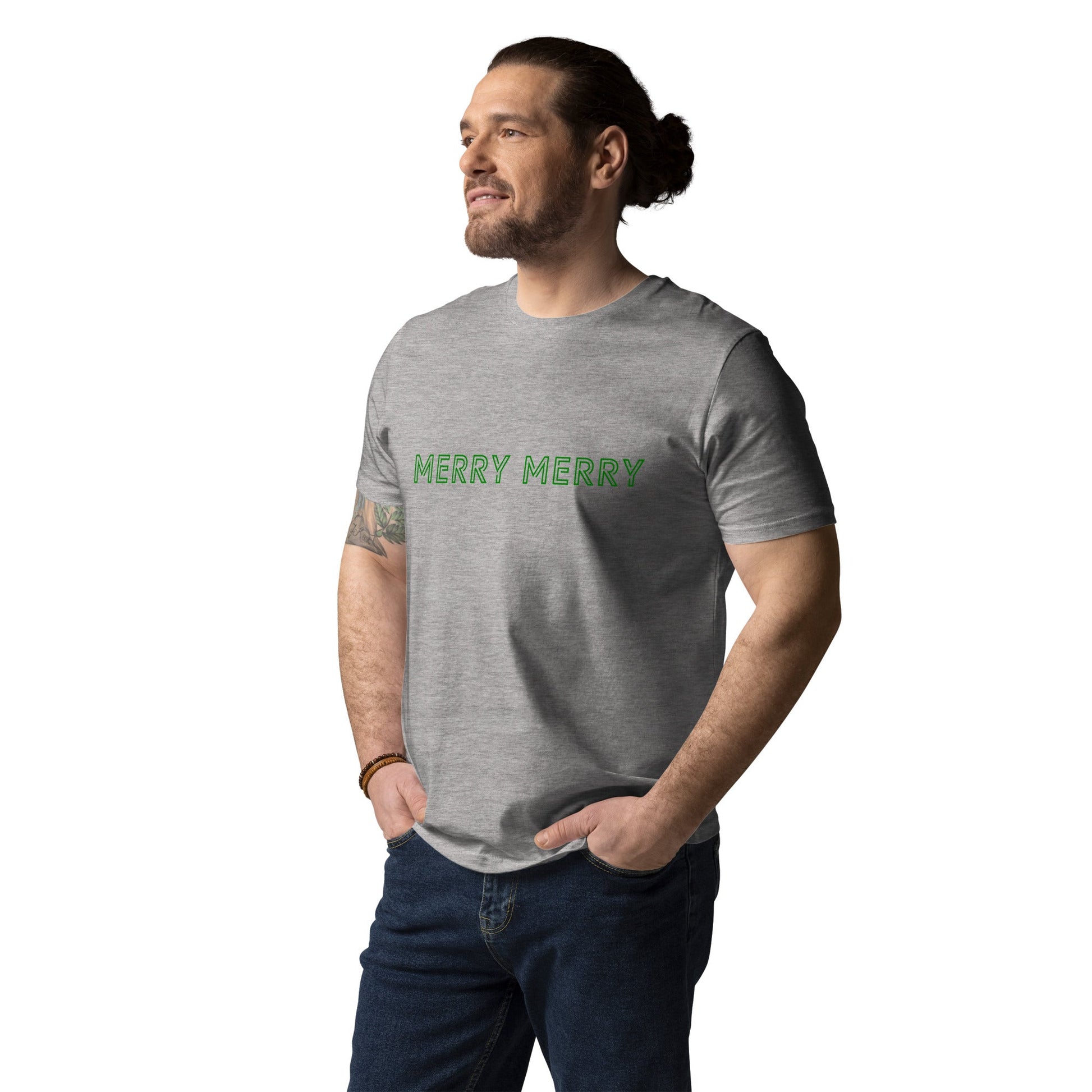 MERRY MERRY Men's grey/green organic cotton t-shirt - Bull & Node