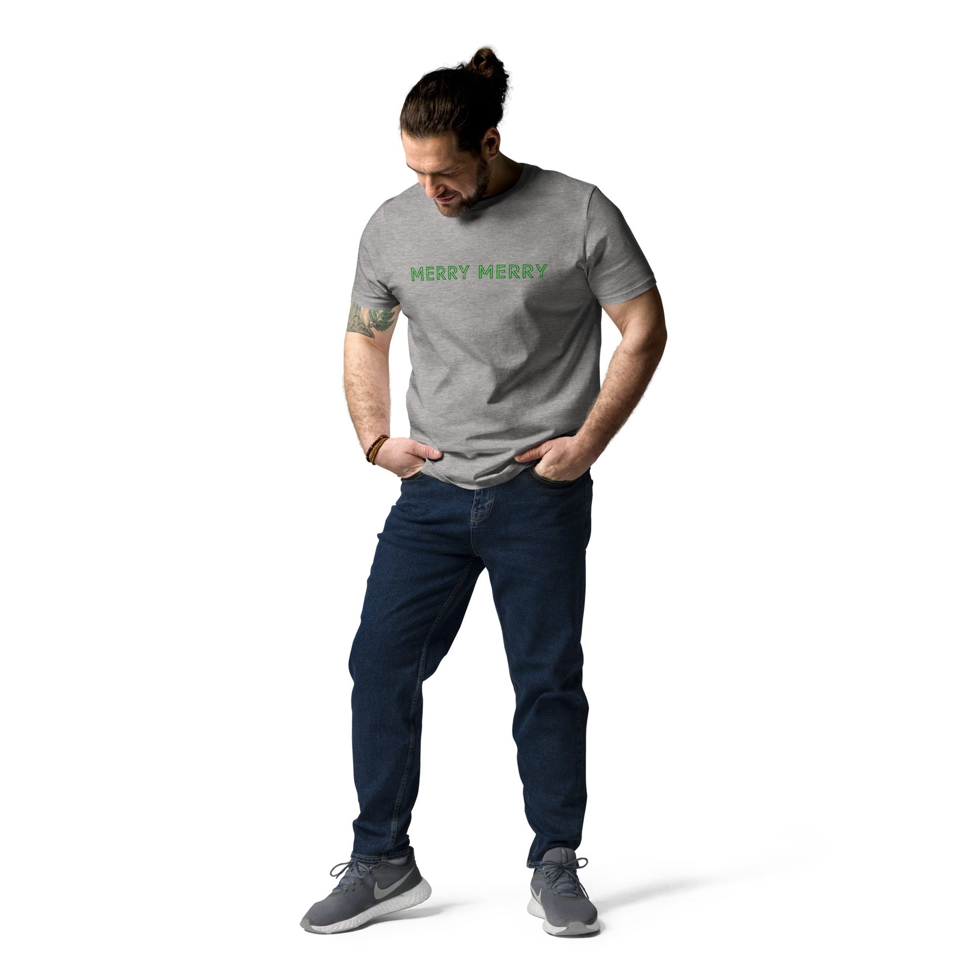MERRY MERRY Men's grey/green organic cotton t-shirt - Bull & Node