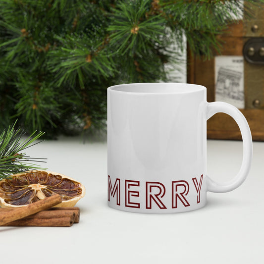MERRY MERRY white/burgundy glossy mug - Bull & Node