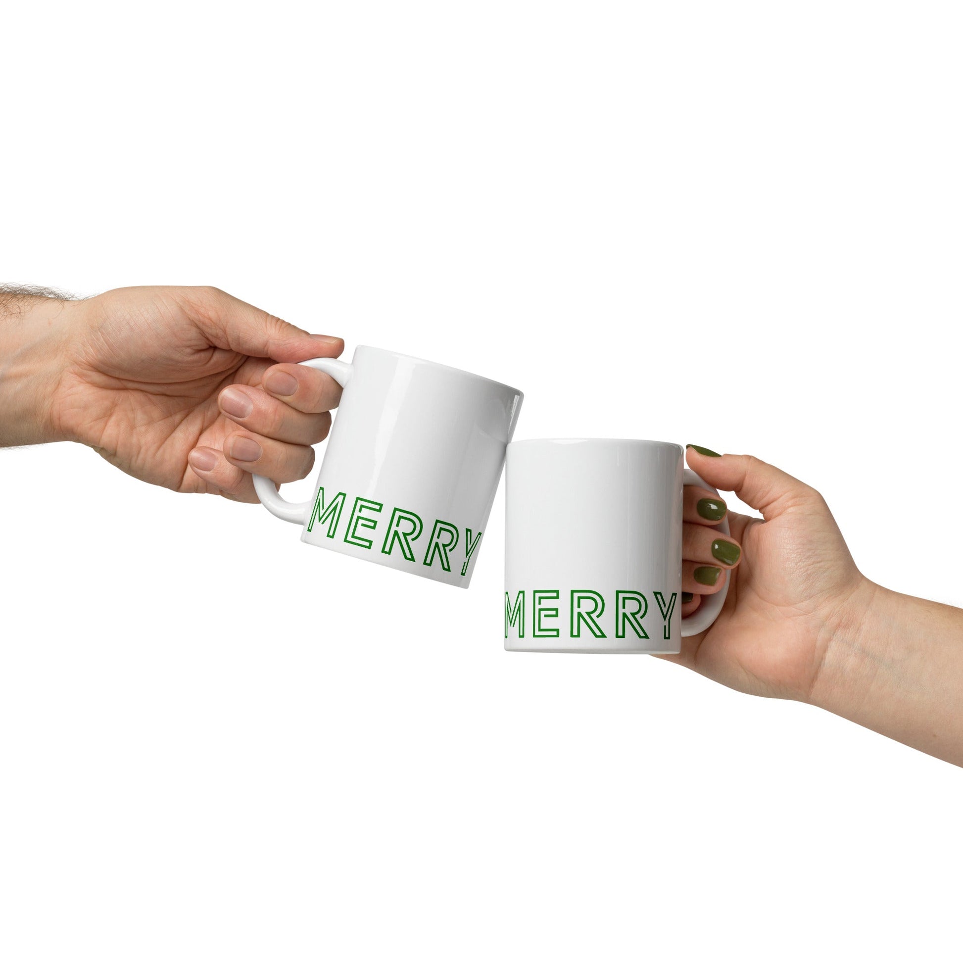 MERRY MERRY white/green glossy mug - Bull & Node