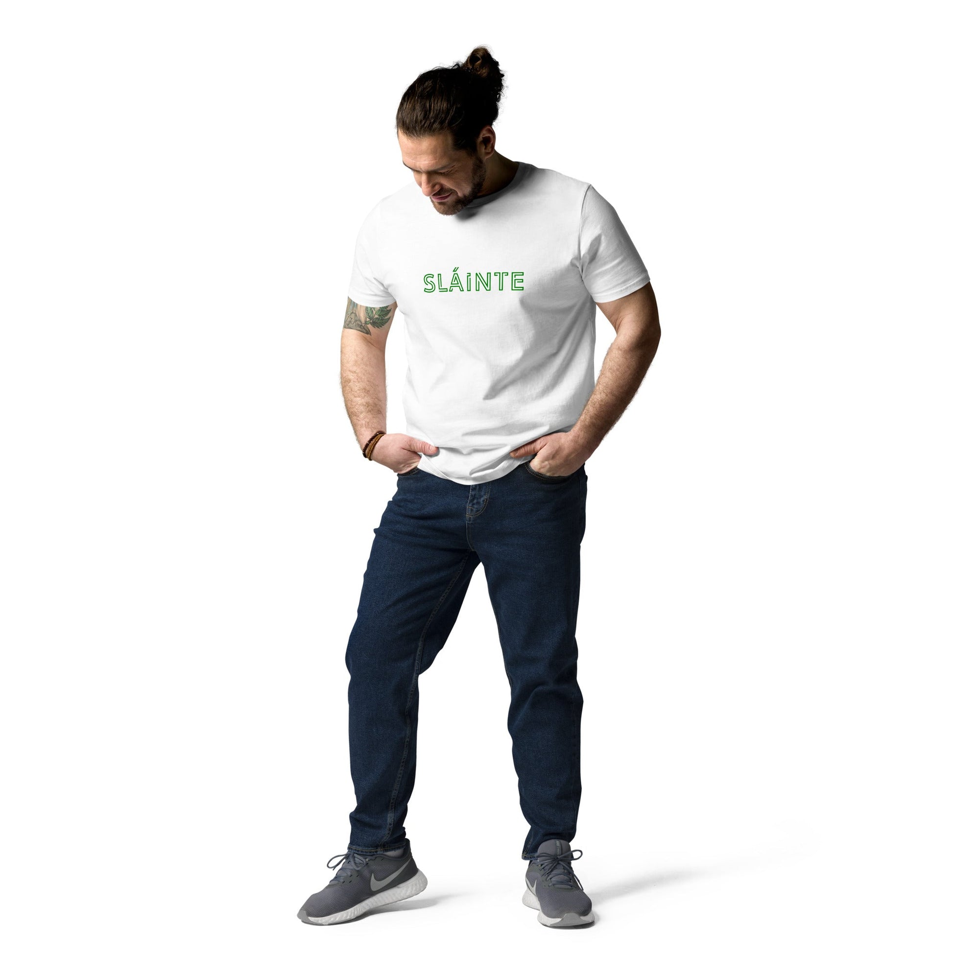 SLÁINTE Men's white/green organic cotton t-shirt - Bull & Node