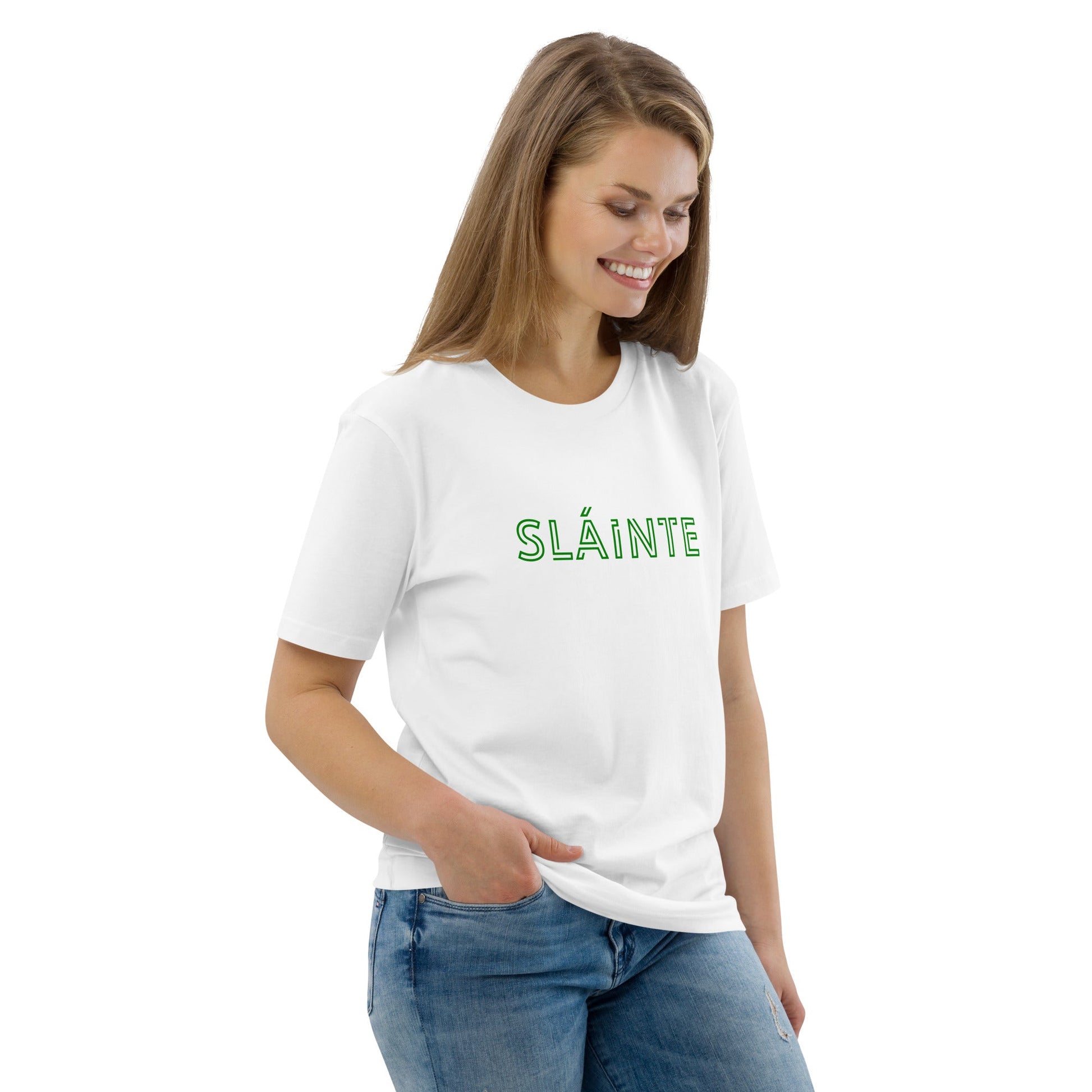 SLÁINTE Women's white/green organic cotton t-shirt - Bull & Node