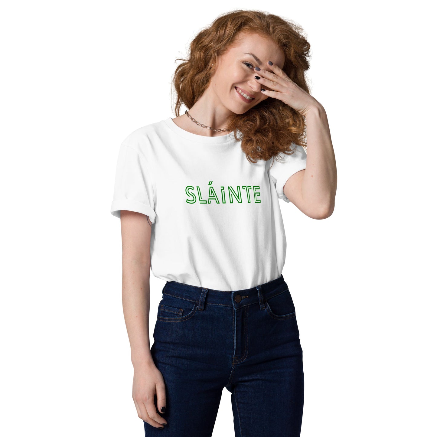 SLÁINTE Women's white/green organic cotton t-shirt - Bull & Node