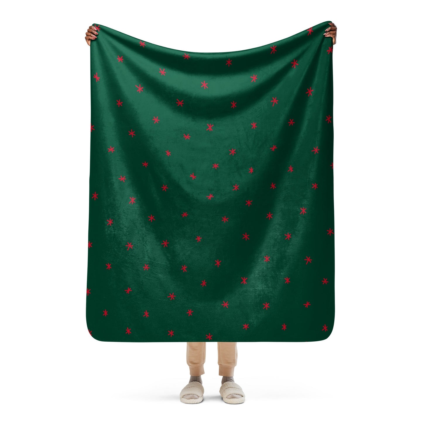 Snowflakes red/green 50"x60" Sherpa blanket - Bull & Node