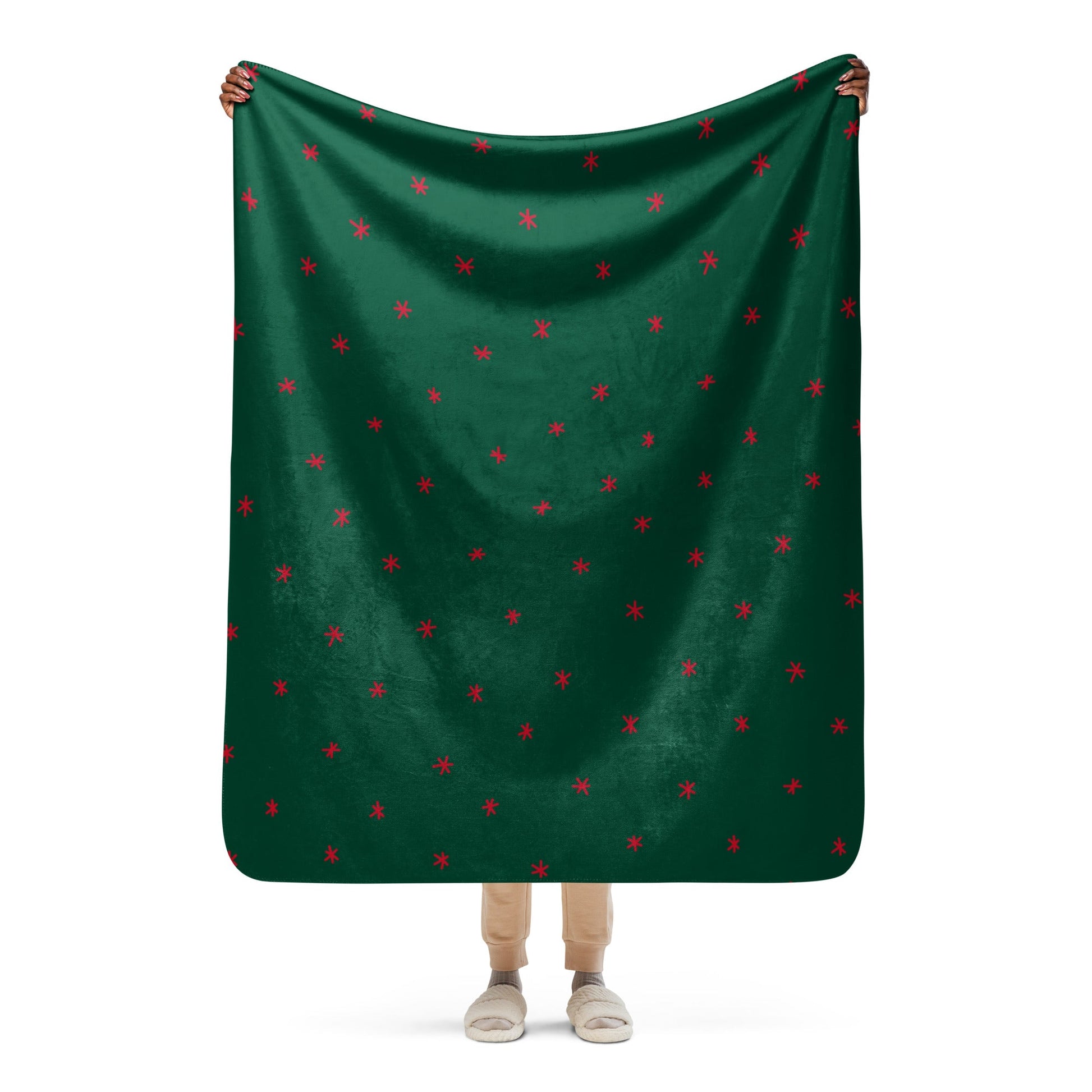 Snowflakes red/green 50"x60" Sherpa blanket - Bull & Node