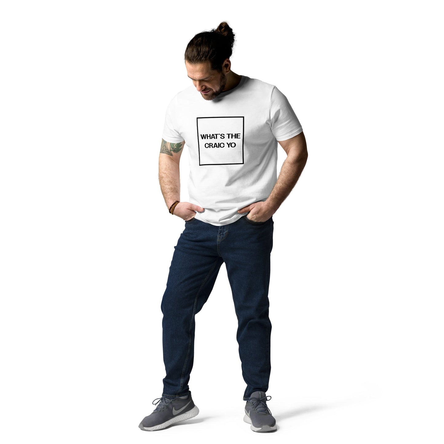 THE CRAIC (front) Unisex white organic cotton t-shirt - Bull & Node