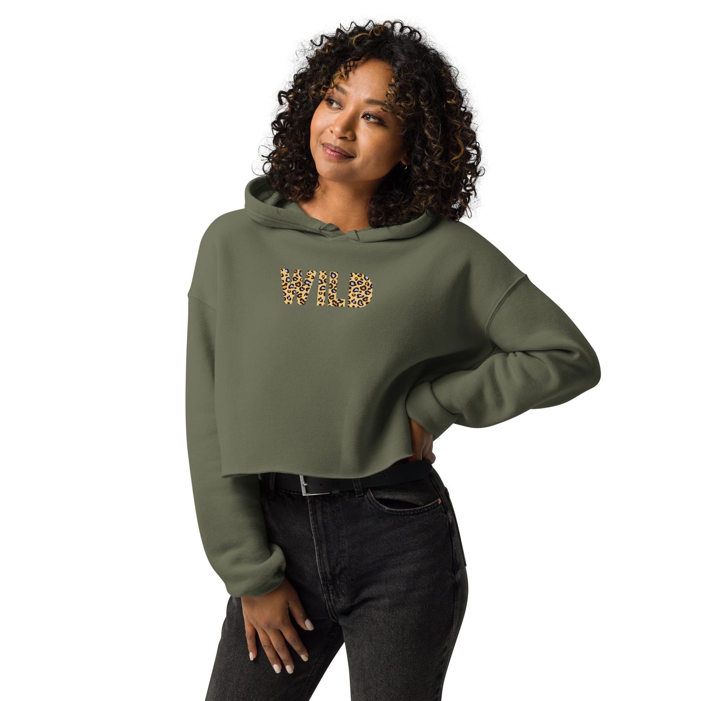 WILD Women's military green Crop Hoodie - Bull & Node